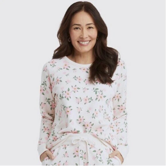 Draper James Women's Natalie Sweatshirt in Cream Pink Magnolia Size XL - Picture 2 of 9